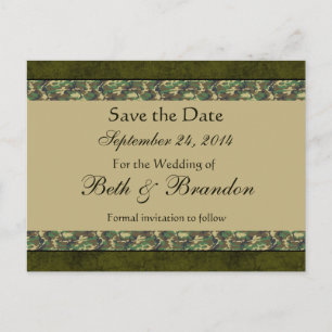 Waldland-Camouflage Save the Date Hochzeit V04L Ankündigungspostkarte
