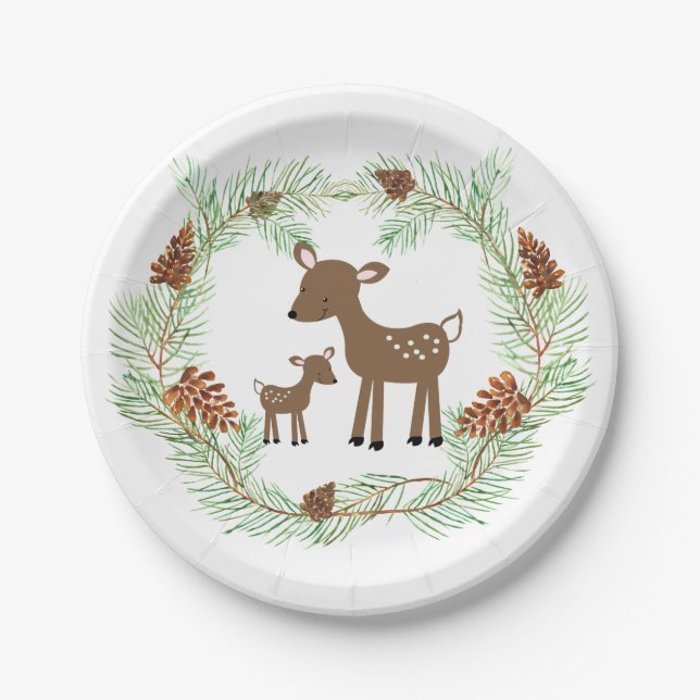 Waldland Deer Pinecone Wald Pappteller (Vorderseite)