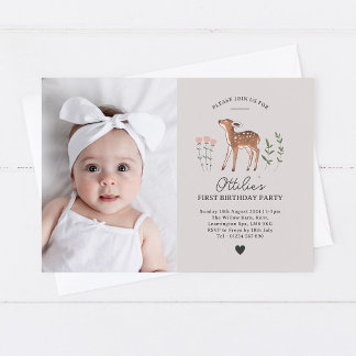 Waldland Fawn Blume Foto Geburtstagseinladung Einladung