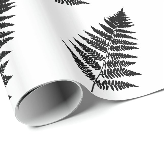 Waldland Fern 1, Schwarz und Weiß Geschenkpapier (Rolleneckpunkt)