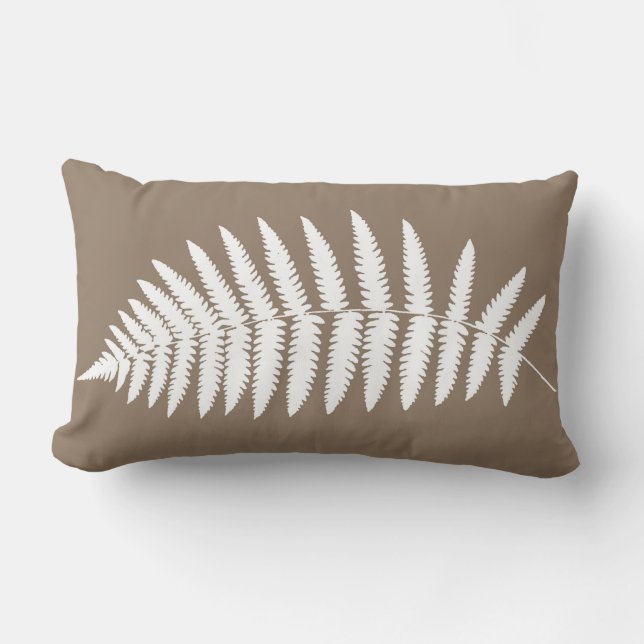 Waldland Fern 2, Taupe Tan und Weiß Lendenkissen (Vorderseite)
