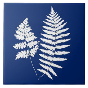 Waldland Fern, Kobalt Blau und Weiß Fliese