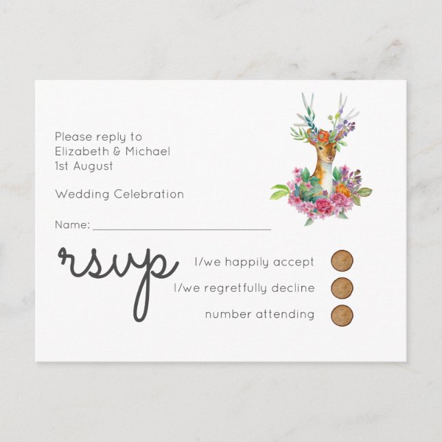 Waldland Hirsch Wedding RSVP Postcard Einladungspostkarte (Vorderseite)