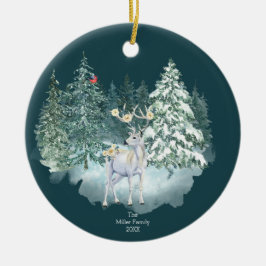 Waldland Hirsch Winterwald Keramik Ornament