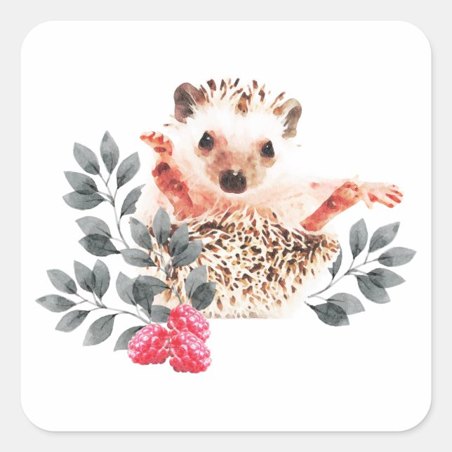 Waldland-Kinderzimmer - Igel und Wildbeeren Quadratischer Aufkleber (Vorderseite)