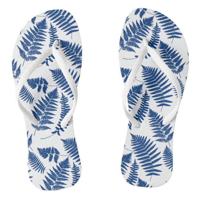 Waldland-Muster, Kobaltblau auf Weiß Flip Flops (Fußbett)