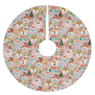 Waldland Niedliche Santa Animals Rosa Polyester Weihnachtsbaumdecke