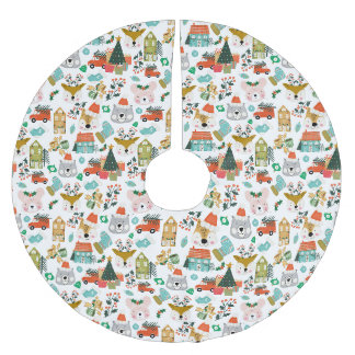 Waldland Niedliche Santa Animals Weiß Polyester Weihnachtsbaumdecke