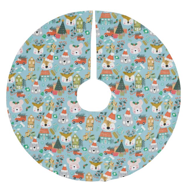 Waldland Niedliche Santa Animes Polyester Weihnachtsbaumdecke (Vorderseite)