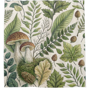 Waldland Pilze Pinecones Ferns Herbstmuster Duschvorhang