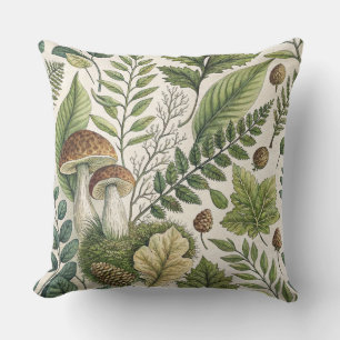 Waldland Pilze Pinecones Ferns Herbstmuster Kissen