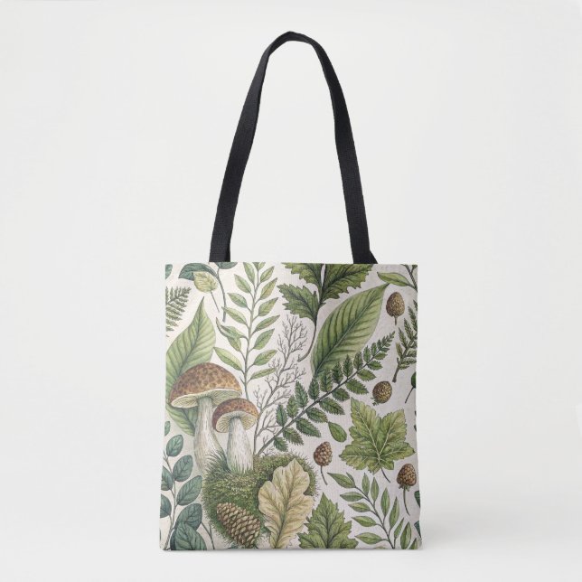 Waldland Pilze Pinecones Ferns Herbstmuster Tasche (Vorderseite)