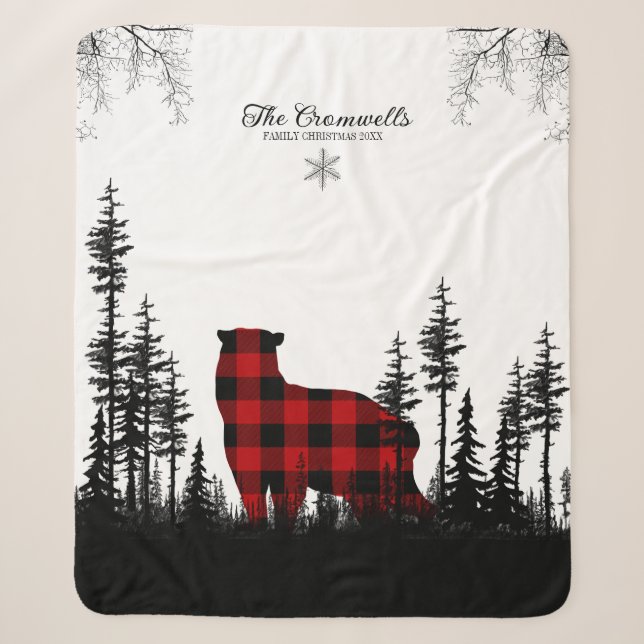 Waldland Pine Forest Bär Familie Weihnachtsname Sherpadecke (Vorderseite)