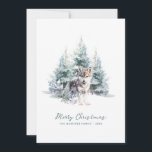 Waldland Pine Forest Wolf Frohe Weihnachten<br><div class="desc">Ein kleiner Wolf liegt in einem Kiefernwald im Winter. Frohe Weihnachten ist in einem einfachen Skript unten geschrieben,  mit einer zusätzlichen Zeile unten,  um die Maßnahme weiter anpassen. Der gesamte Text auf dieser Karte kann bearbeitet werden. Es gibt eine Weihnachtsbotschaft,  die Sie auf der Rückseite personalisieren können.</div>