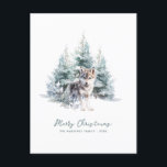 Waldland Pine Forest Wolf Frohe Weihnachten<br><div class="desc">Ein kleiner Wolf liegt in einem Kiefernwald im Winter. Frohe Weihnachten ist in einem einfachen Skript unten geschrieben,  mit einer zusätzlichen Zeile unten,  um die Maßnahme weiter anpassen. Der gesamte Text auf dieser Karte kann bearbeitet werden. Es gibt eine Weihnachtsbotschaft,  die Sie auf der Rückseite personalisieren können.</div>