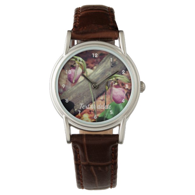 Waldland Pink Wilde Lady Slipper Orchid Blume Armbanduhr (Vorderseite)