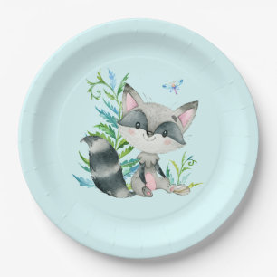 Waldland Raccoon Whimsical Aqua Pappteller