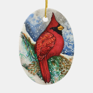 Waldland Roter Kardinal Weihnachtsbird Oval Orname Keramik Ornament