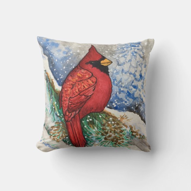 Waldland Roter Kardinal Weihnachtsvögel Kissen (Vorderseite)