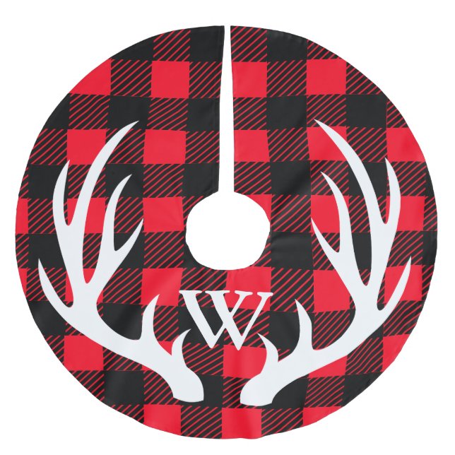 Waldland Rustikale Buffalo Kariert & White Deer An Polyester Weihnachtsbaumdecke (Vorderseite)
