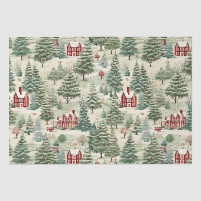 Waldland Rustikales Land Weihnachten Niedlich Vint Seidenpapier (Vorderseite)