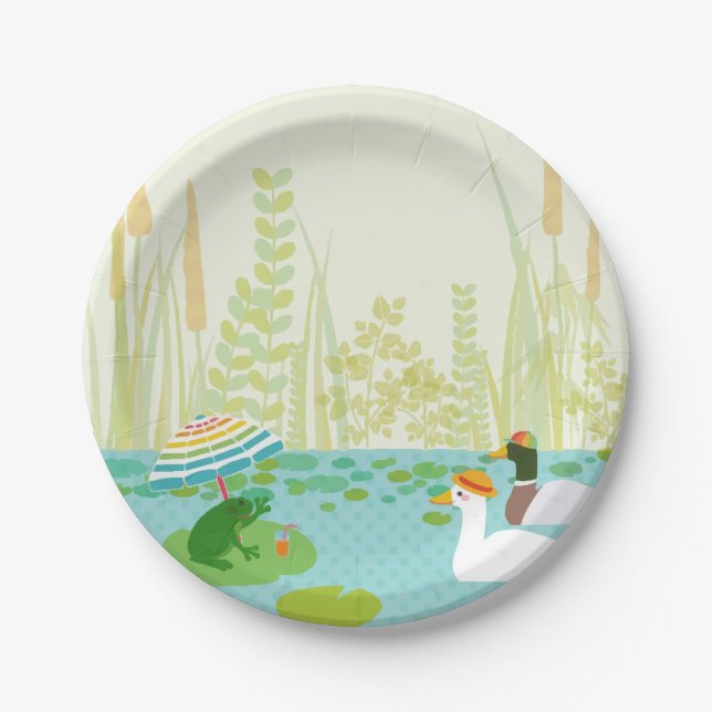 Waldland Summer Lake Animals Vacation Party Pappteller (Vorderseite)