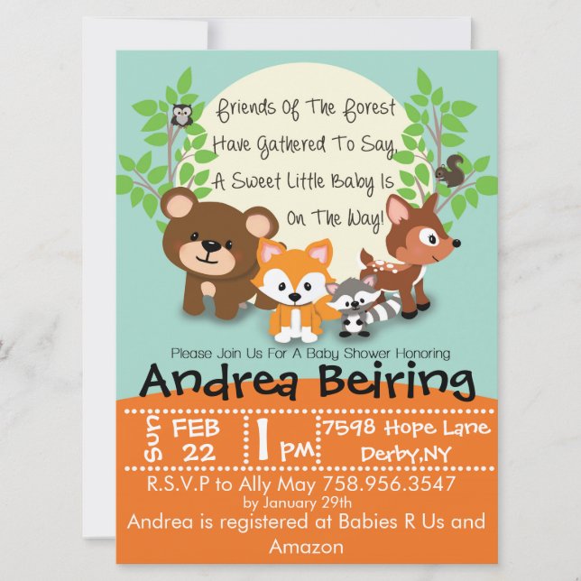 Waldland und Fox-Babyparty-Einladung Einladung (Vorderseite)