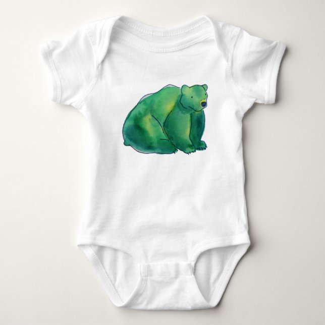 Waldland Wasserfarbe Tiergrüner Niedlicher Bär Baby Strampler (Vorderseite)