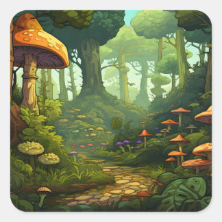 Waldland Whimsy Quadratischer Aufkleber