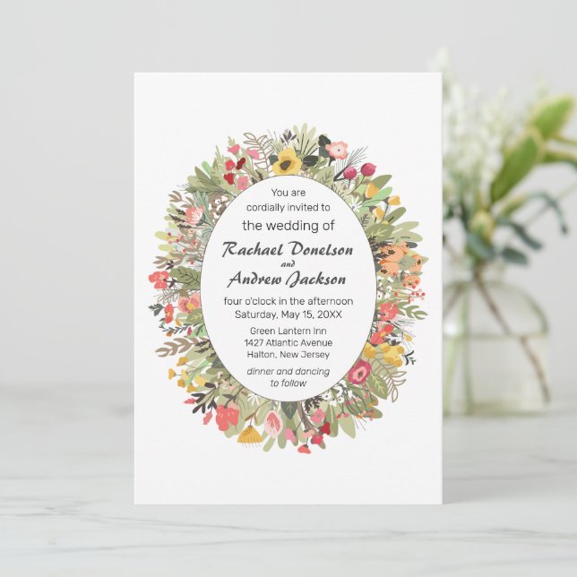 Waldland Wildblumen Rustikale Hochzeitseinladung Einladung (Stehend Vorderseite)