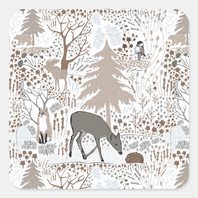 Waldland Wildtiere Fox Elche Quadratischer Aufkleber (Vorderseite)