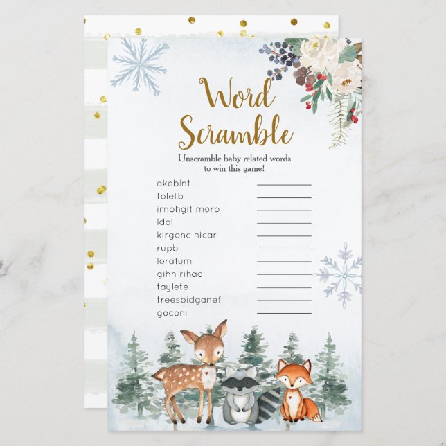 Waldland Winter Tierwald Word Scramble (Vorne/Hinten)