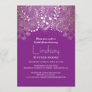 Waldland - Wonderland Lila Gold Brautparty Einladung