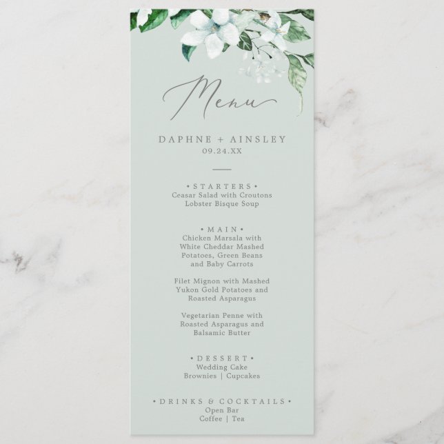 Waldlandgrün | Mint Green Wedding Dinner Menu Menükarte (Vorderseite)