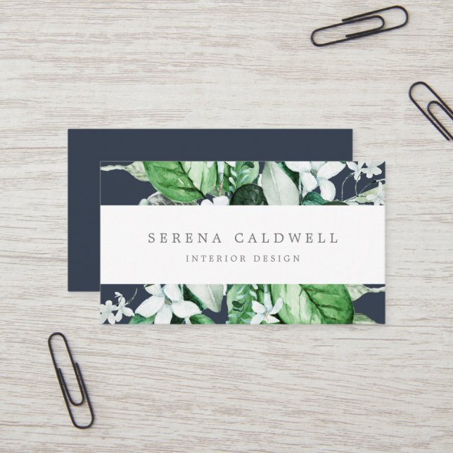 Waldlandgrün | Navy Blue Business Card Visitenkarte (Vorderseite/Rückseite Beispiel)