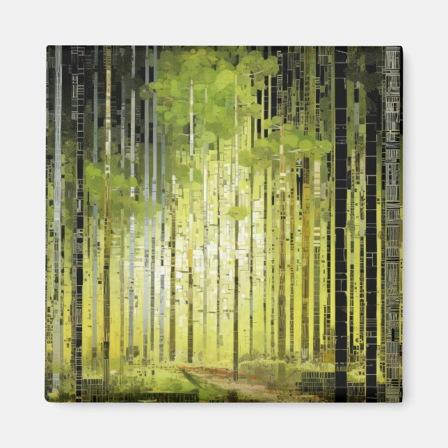 Waldlandschaft Art Deco Malerisches Mosaik Magnet (Vorne)
