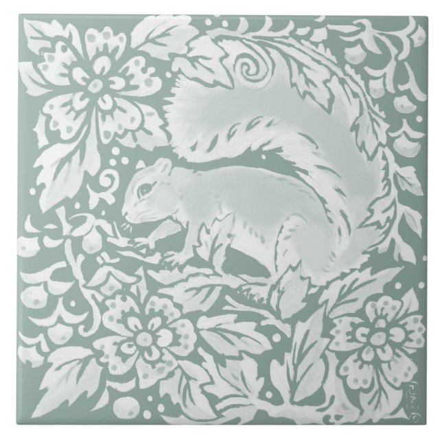 Waldlandschaft Grüne Eichhörnchen Keramik Tile Fliese (Vorderseite)