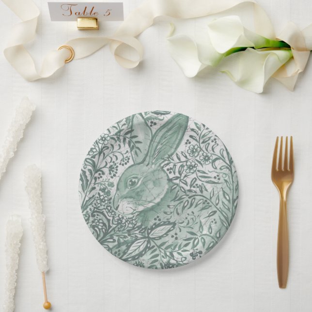 Waldlandschaft Grünes Kaninchen Blumenblättern Pappteller (Hochzeit)