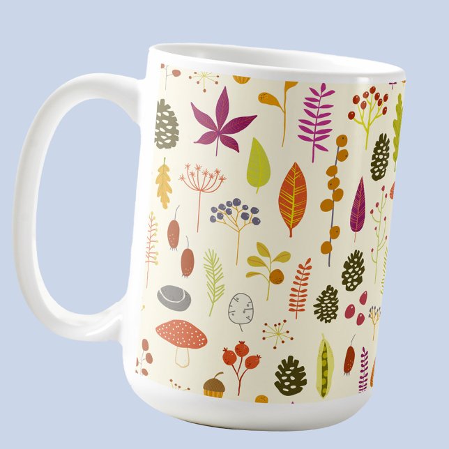 Waldlandschaft Kaffeetasse (Autumn fall nature pattern coffee mug with leaves, berries,  mushrooms and toadstools)