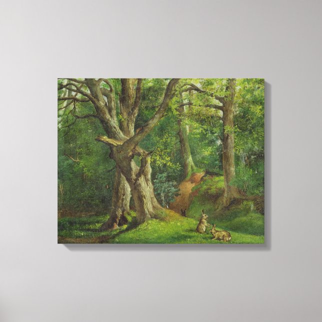 Waldlandschaft mit Kaninchen, 1862 (Öl auf Leinwan Leinwanddruck (Vorderseite)