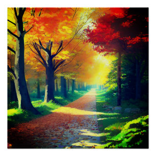 Waldlandschaft mit Waldbäumen Poster