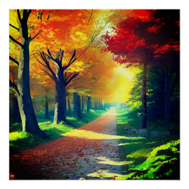 Waldlandschaft mit Waldbäumen Poster (Vorderseite)