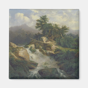 Waldlandschaft mit Wasserfall Magnet