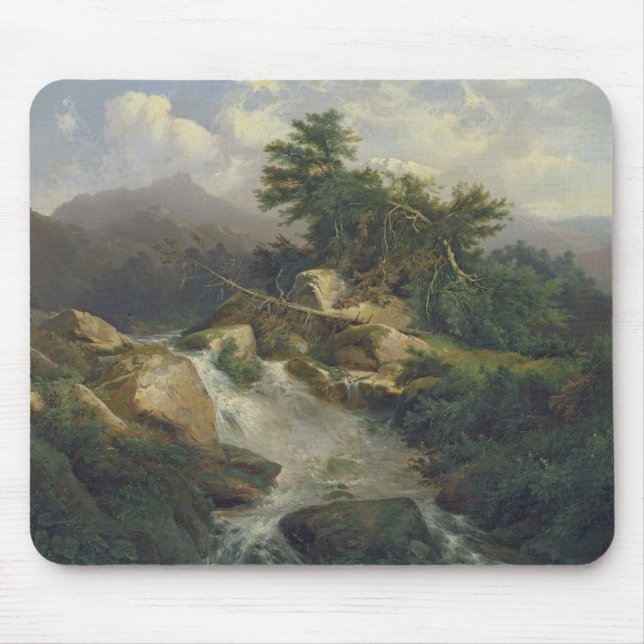 Waldlandschaft mit Wasserfall Mousepad (Vorne)