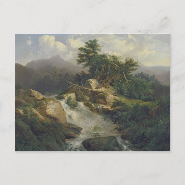Waldlandschaft mit Wasserfall Postkarte (Vorderseite)