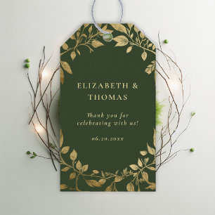 Waldlaub Botanische Elegante Gold Moos Hochzeit Geschenkanhänger