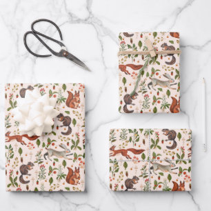 Waldleben Chipmunk Eichhörnchen Eicheln Kaninchen Geschenkpapier Set