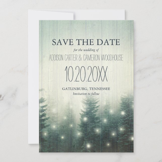 Waldlichter | Rustikal Save the Date (Vorderseite)