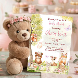 Waldmädchen-Baby-Party Waldtiere Einladung