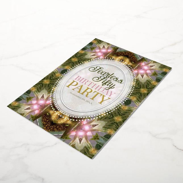 Waldmagie Grün Gold Rosa Party Folieneinladung (Gedreht)